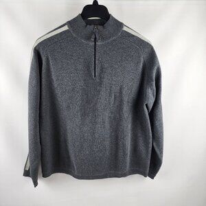 Eddie Bauer Sweater Mens Large 1/4 Zip Pullover 100% Cotton Gray Stripe